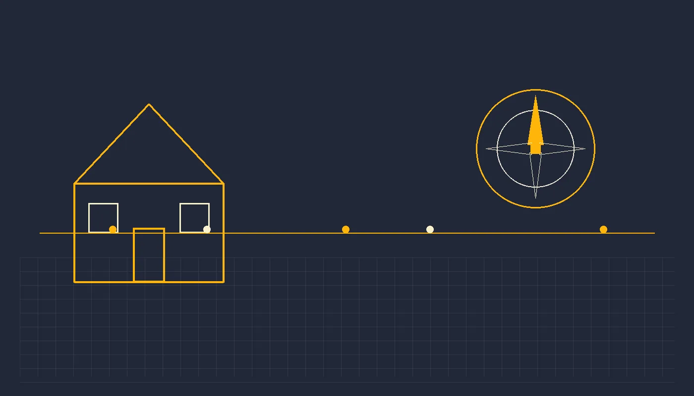 Drawn shopfront elevation and compass